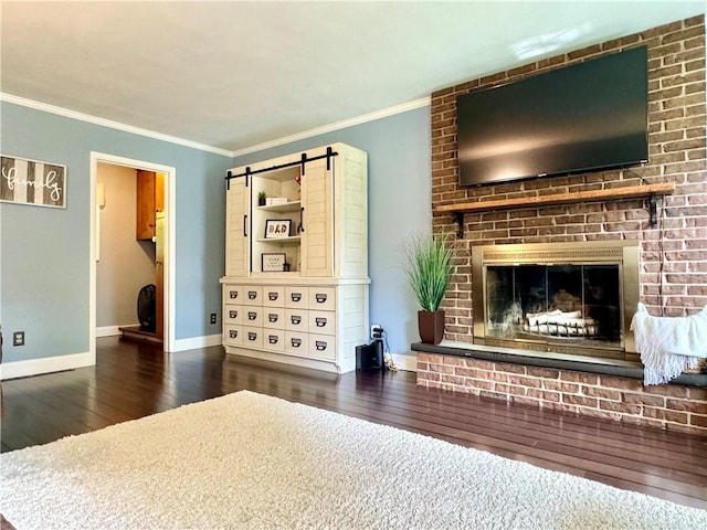 7 Overbrook Dr, Owego, NY 13732 - living area with hardwood / wood-style floors, baseboards, crown molding, and a fireplace