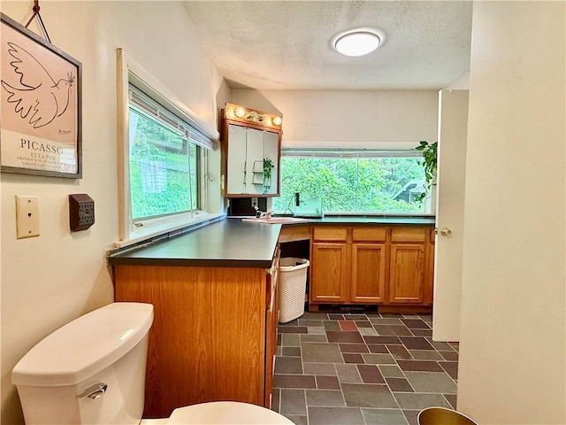 25 Woodside Ave, Oneonta-City, NY 13820 - kitchen with brown cabinets, a textured ceiling, and dark countertops