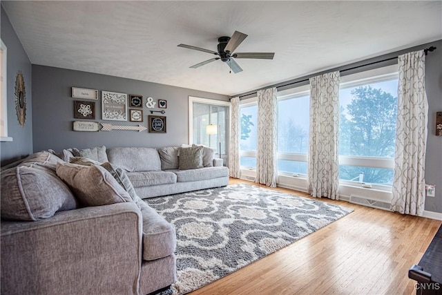 11245 Bell Hill Rd, Deerfield, NY 13502 - living room featuring wood finished floors, ceiling fan, plenty of natural light, and baseboards