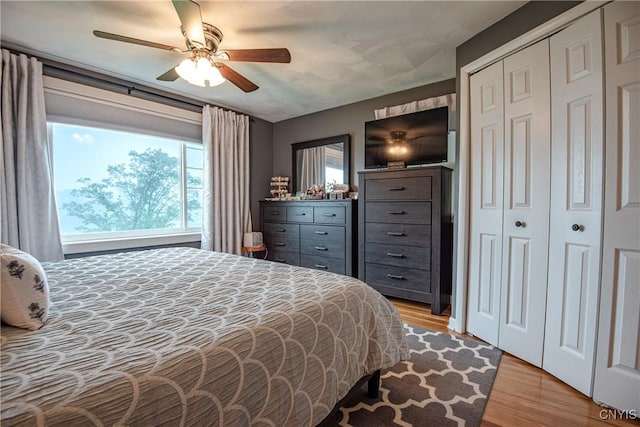 11245 Bell Hill Rd, Deerfield, NY 13502 - bedroom featuring multiple windows, light wood finished floors, and a ceiling fan