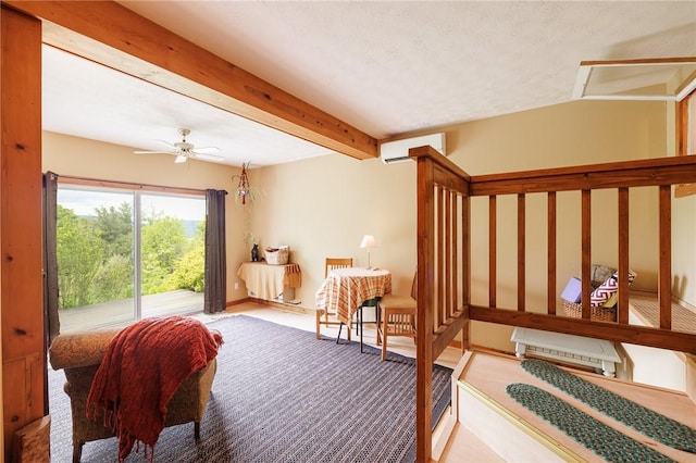 4255 Parish Hill Rd, Italy, NY 14512 - bedroom featuring a wall unit AC, beam ceiling, and access to outside