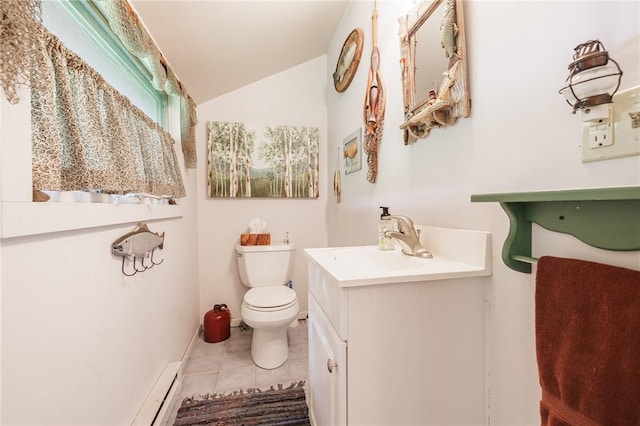 4255 Parish Hill Rd, Italy, NY 14512 - half bath featuring toilet, vanity, tile patterned floors, and lofted ceiling