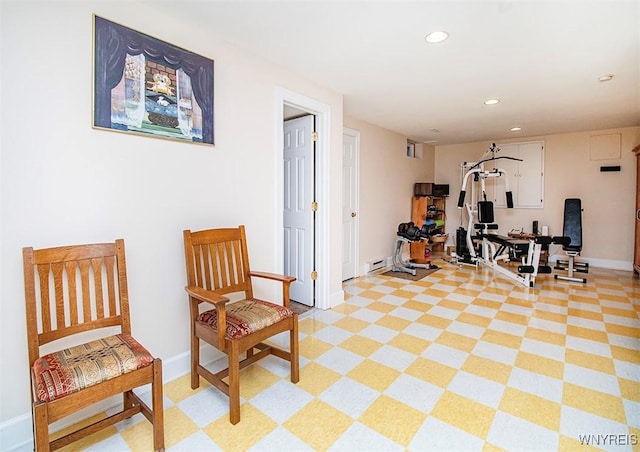 4786 Ormonde Dr, Cazenovia, NY 13035 - workout area featuring recessed lighting, baseboards, light flooring, and a baseboard heating unit