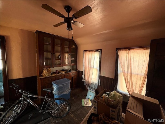 360 Watson St, Buffalo, NY 14212 - dining room featuring wainscoting and ceiling fan