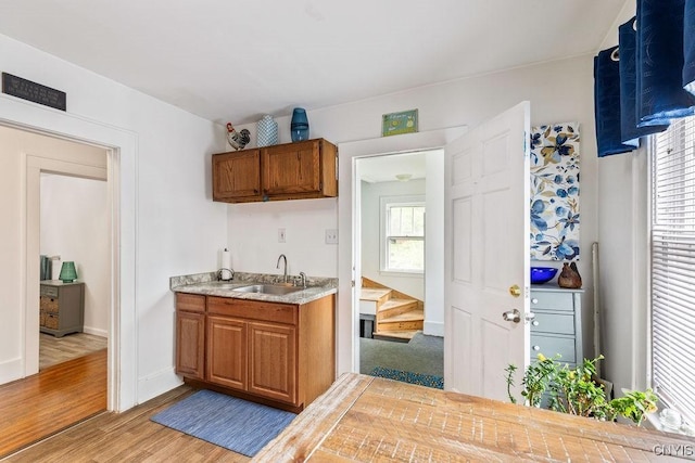 173 Mosley Dr Unit 1, Syracuse, NY 13206 - kitchen with a sink, brown cabinetry, light wood-type flooring, and plenty of natural light