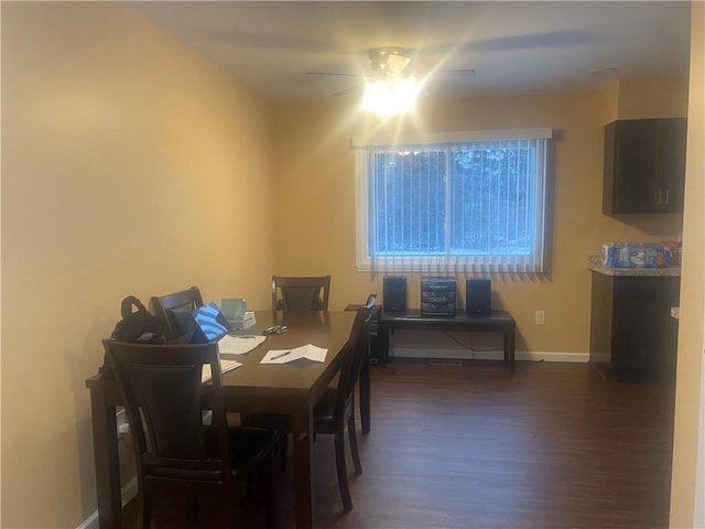 6 Gemini Cir, Gates, NY 14606 - dining room featuring dark wood-style floors, baseboards, and a ceiling fan
