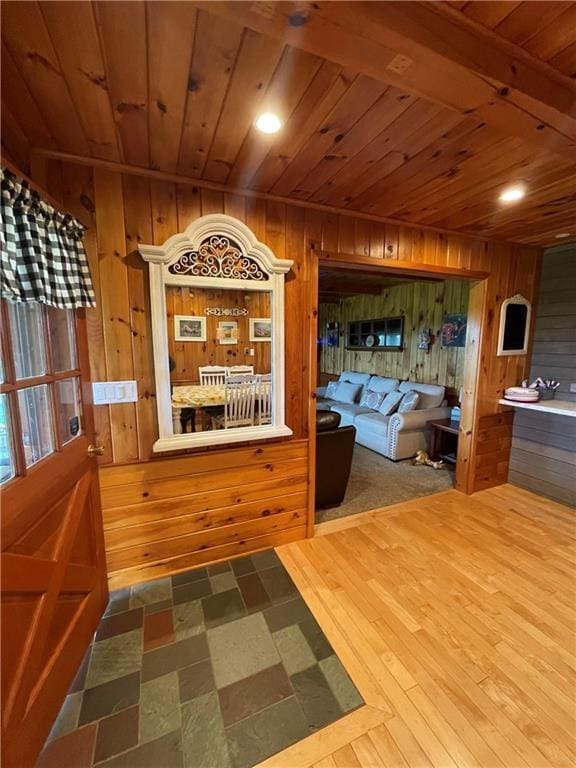 120 Fisher Ln, Afton, NY 13730 - bedroom featuring wooden walls, wooden ceiling, and recessed lighting