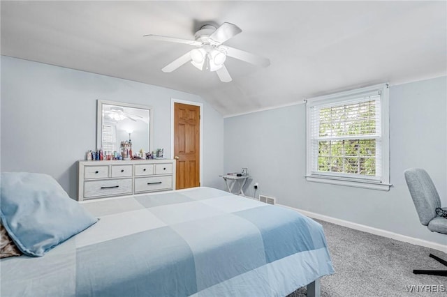 370 Mount Vernon Rd, Amherst, NY 14226 - bedroom with lofted ceiling, baseboards, a ceiling fan, and carpet floors