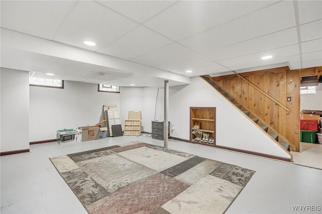 370 Mount Vernon Rd, Amherst, NY 14226 - below grade area featuring stairway, recessed lighting, and a drop ceiling