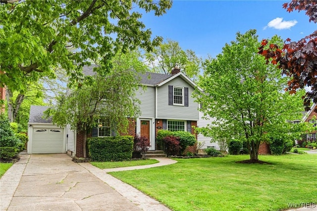 370 Mount Vernon Rd, Amherst, NY 14226 - view of front facade with a chimney, concrete driveway, a front yard, and an attached garage