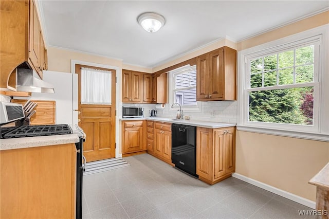 370 Mount Vernon Rd, Amherst, NY 14226 - kitchen with stainless steel appliances, backsplash, light countertops, and ornamental molding
