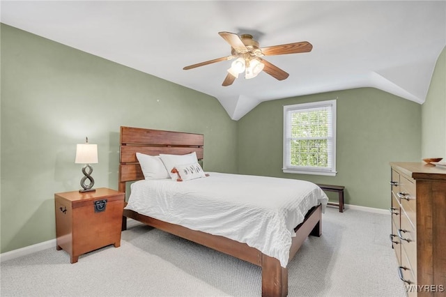 370 Mount Vernon Rd, Amherst, NY 14226 - bedroom with baseboards, light carpet, vaulted ceiling, and a ceiling fan