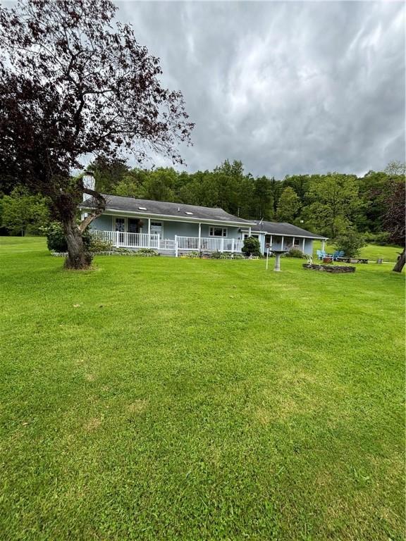 115 Depew Rd, Tioga, NY 13734 - rear view of house with a lawn and a porch