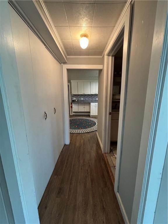 115 Depew Rd, Tioga, NY 13734 - corridor featuring dark wood finished floors and ornamental molding