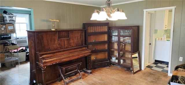 12034 Washington St, Wolcott, NY 14590 - office area with crown molding, a chandelier, and light flooring