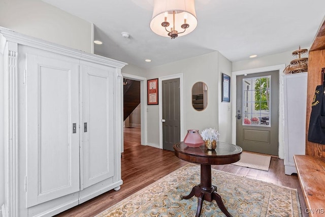 54 W 5th St, Oswego-City, NY 13126 - foyer entrance with wood finished floors, recessed lighting, and baseboards