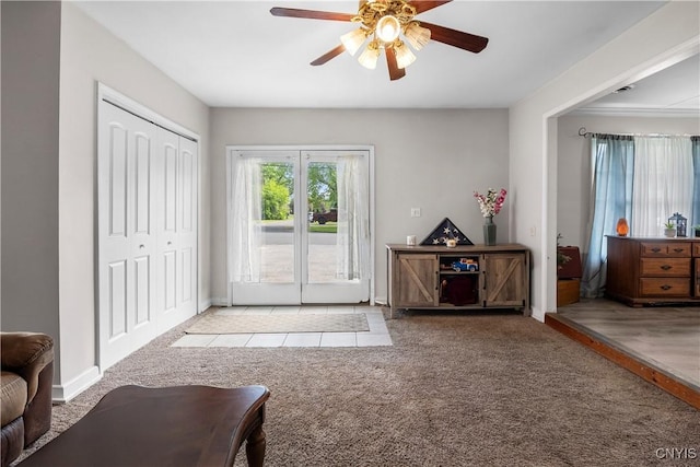 30 Bakeman St, Fulton, NY 13069 - entryway with carpet floors, a ceiling fan, and baseboards