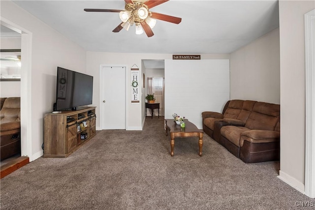 30 Bakeman St, Fulton, NY 13069 - living room with ceiling fan, carpet floors, and baseboards