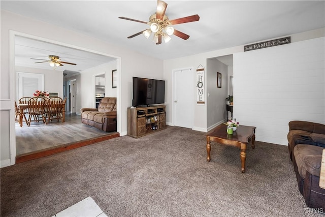 30 Bakeman St, Fulton, NY 13069 - living area with ceiling fan, carpet flooring, and baseboards