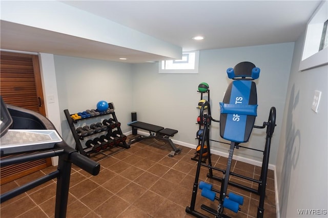50 Cambria St, Lancaster, NY 14086 - exercise area featuring recessed lighting, baseboards, and dark tile patterned floors