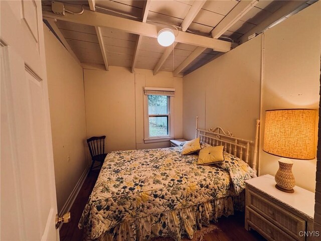 274 S Shore Rd, Webb, NY 13420 - bedroom featuring dark wood-style flooring and wooden ceiling with exposed beams