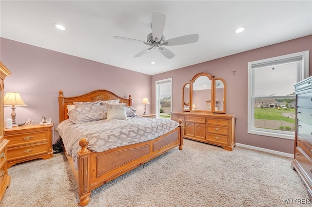 3906 Ontario Dr, Wheatfield, NY 14120 - bedroom with light carpet, recessed lighting, a ceiling fan, and baseboards