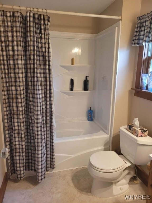 4368 State Route 19, Gainesville, NY 14550 - full bath featuring toilet, shower / tub combo with curtain, and tile patterned floors
