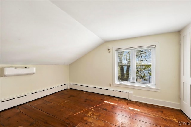 5199 W Lake Rd, Fleming, NY 13021 - bonus room with hardwood / wood-style flooring, a wall mounted AC, vaulted ceiling, and a baseboard radiator