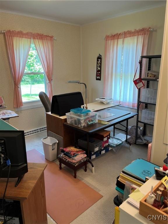 7 Roberts St, Adams, NY 13605 - office featuring crown molding and a baseboard radiator