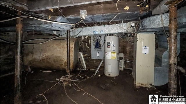380 Ontario St, Lockport-City, NY 14094 - unfinished basement with electric water heater