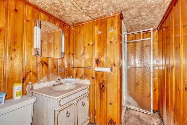 492 Drumm Rd, Webster, NY 14580 - bathroom featuring vanity, toilet, and wooden walls
