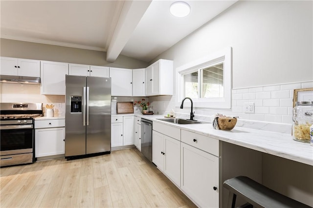 225 Wilder St, Rochester, NY 14611 - kitchen with appliances with stainless steel finishes, under cabinet range hood, a sink, and tasteful backsplash