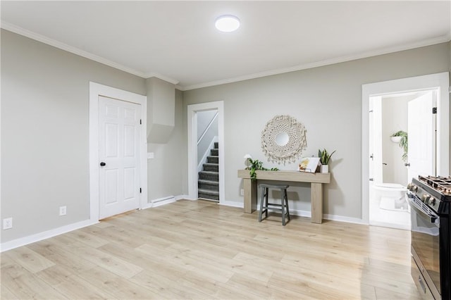 225 Wilder St, Rochester, NY 14611 - interior space with crown molding, light wood finished floors, and baseboards