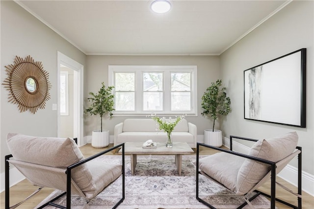 225 Wilder St, Rochester, NY 14611 - living area featuring light wood-type flooring, ornamental molding, and baseboards
