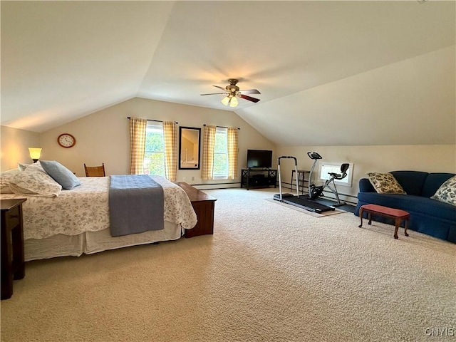 3228 Cedarvale Rd, Onondaga, NY 13120 - carpeted bedroom featuring lofted ceiling, a ceiling fan, and baseboard heating