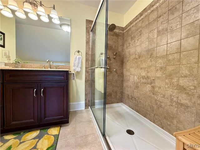 3228 Cedarvale Rd, Onondaga, NY 13120 - full bathroom with a stall shower, vanity, and tile patterned floors