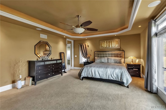 35 Pinegrove Ct, Elma, NY 14059 - bedroom with a raised ceiling, carpet floors, baseboards, recessed lighting, and a ceiling fan