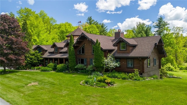 1860 Whiskey Creek Rd, Caton, NY 14830 - log home featuring log exterior, a front lawn, and a chimney