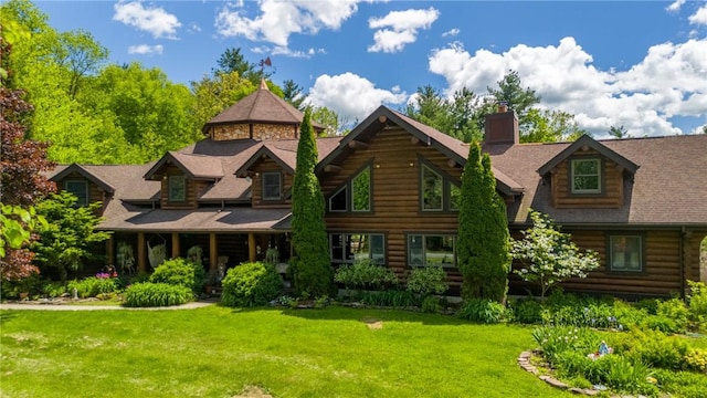 1860 Whiskey Creek Rd, Caton, NY 14830 - view of front facade with a front yard, a chimney, and log exterior