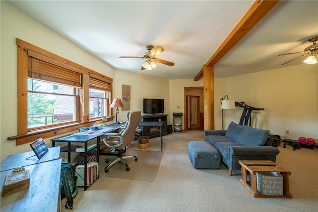 1860 Whiskey Creek Rd, Caton, NY 14830 - home office featuring ceiling fan and carpet flooring