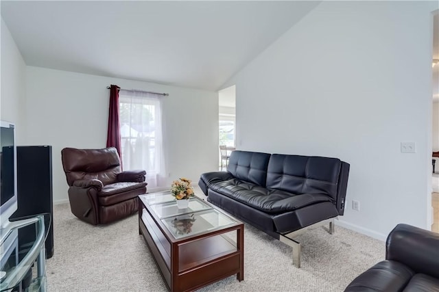 16 Hazel Bark Run, Gates, NY 14606 - living room featuring light carpet, lofted ceiling, and baseboards