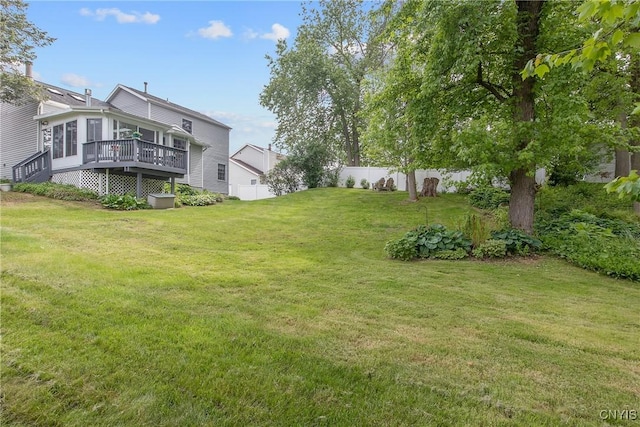112 Ausable Run, Salina, NY 13088 - view of yard with a wooden deck and a sunroom