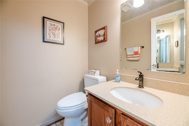 11 Brightwoods Ln, Brighton, NY 14623 - bathroom featuring toilet, vanity, and ornamental molding