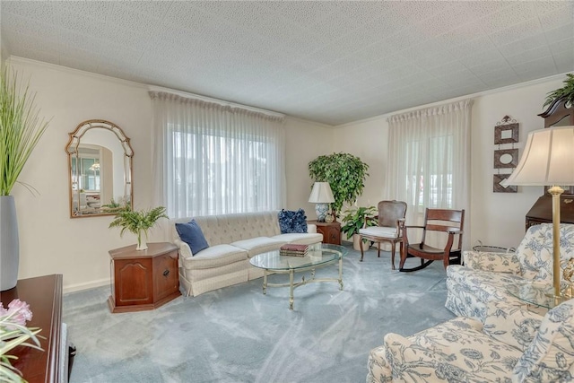 261 Hager Rd, Greece, NY 14616 - living room featuring carpet flooring and ornamental molding