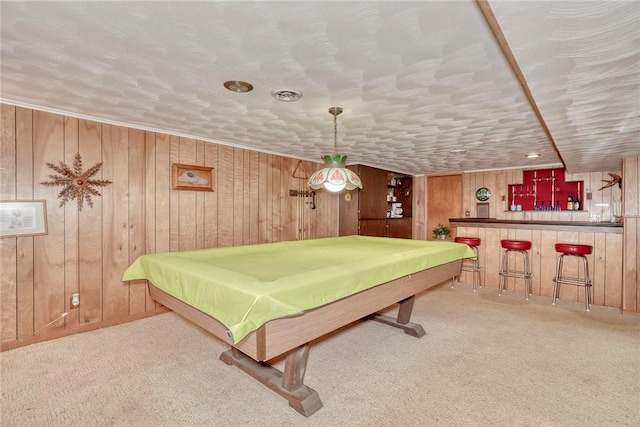 261 Hager Rd, Greece, NY 14616 - rec room with a dry bar, carpet, billiards, and wooden walls