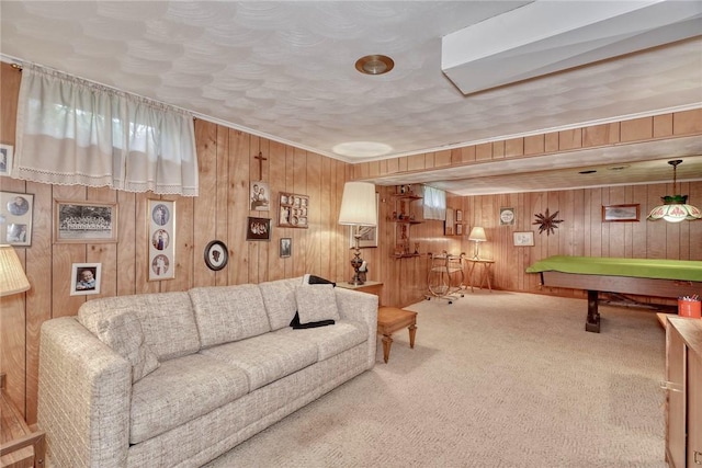 261 Hager Rd, Greece, NY 14616 - carpeted living area with wood walls and billiards table