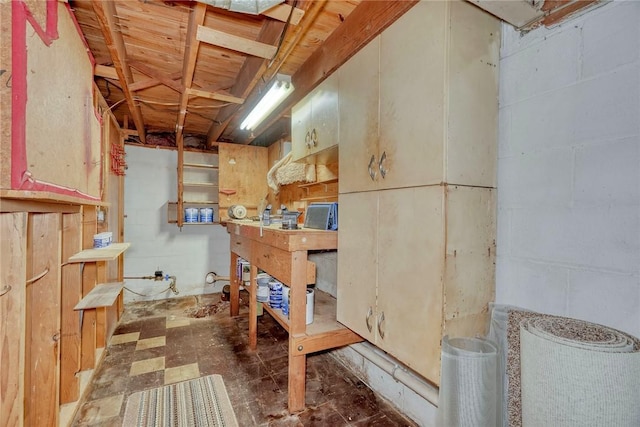 261 Hager Rd, Greece, NY 14616 - unfinished basement featuring concrete block wall and a workshop area
