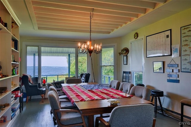 3180 Carleton Island Rd Unit 1, Cape Vincent, NY 13618 - dining room featuring a chandelier, a water view, and wood finished floors