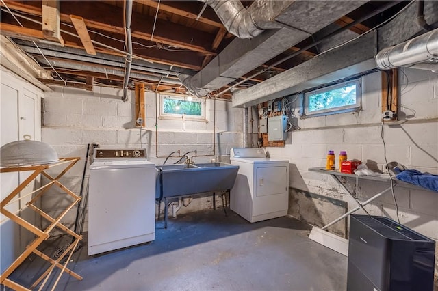 1711 N Winton Rd, Irondequoit, NY 14609 - basement featuring a sink, washer and clothes dryer, and electric panel
