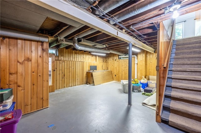 1711 N Winton Rd, Irondequoit, NY 14609 - below grade area featuring stairs and wooden walls